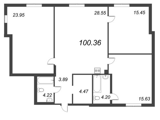 100,4 м², 4-комн. квартира, 3/10 этаж
