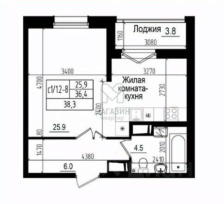Продажа квартиры-студии 38,3 м², 7/23 этаж