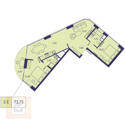 Продажа 3-комнатной квартиры 73,8 м², 3/20 этаж
