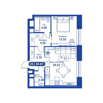 49,9 м², 2-комн. квартира, 10/24 этаж