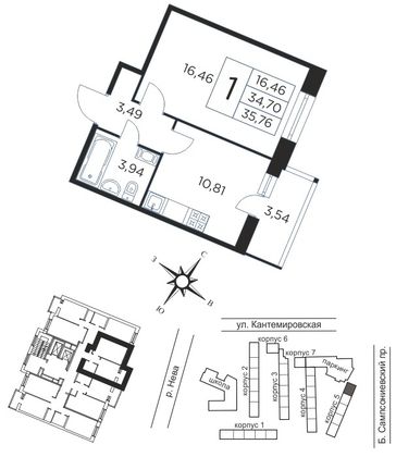 Продажа 1-комнатной квартиры 34,7 м², 11/12 этаж