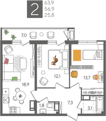 Продажа 2-комнатной квартиры 63,9 м², 16/24 этаж