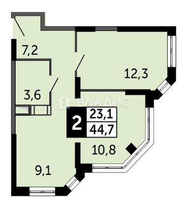 Продажа 2-комнатной квартиры 44,6 м², 7/22 этаж