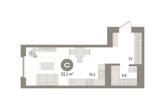 Продажа квартиры-студии 32,1 м², 10/24 этаж