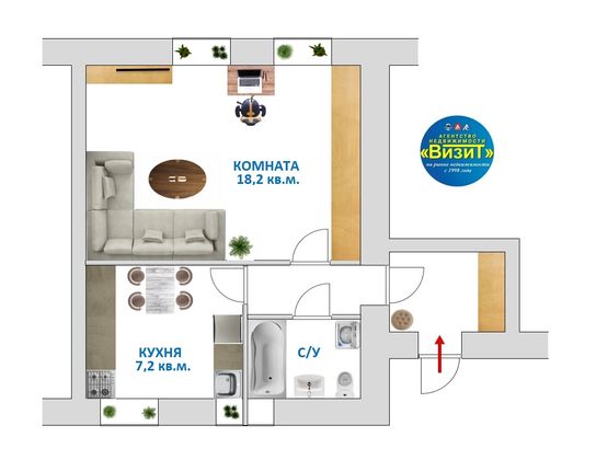 Продажа 1-комнатной квартиры 33 м², 1/2 этаж