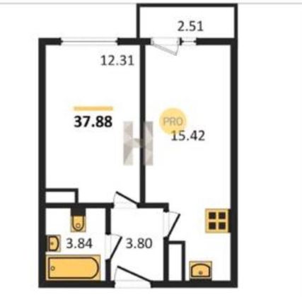 Продажа 1-комнатной квартиры 37,1 м², 14/24 этаж