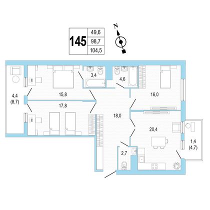 Продажа 3-комнатной квартиры 104,5 м², 5/8 этаж