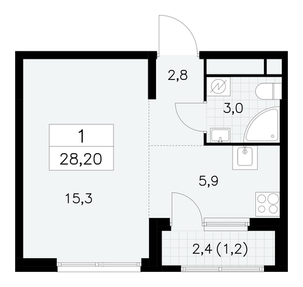 28,2 м², 1-комн. квартира, 22/30 этаж