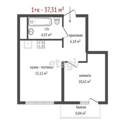 Продажа 1-комнатной квартиры 37,3 м², 7/17 этаж