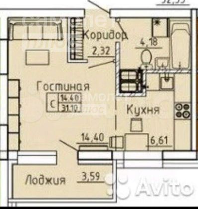 Продажа 1-комнатной квартиры 31,1 м², 5/19 этаж