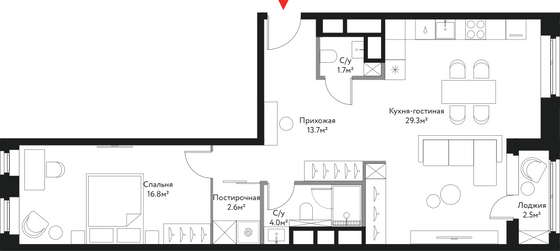 70,5 м², 3-комн. квартира, 2/20 этаж