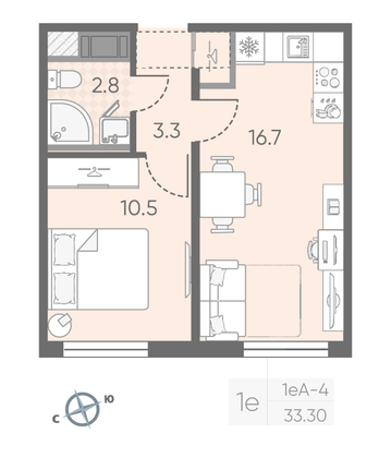 Продажа 1-комнатной квартиры 33,3 м², 16/25 этаж