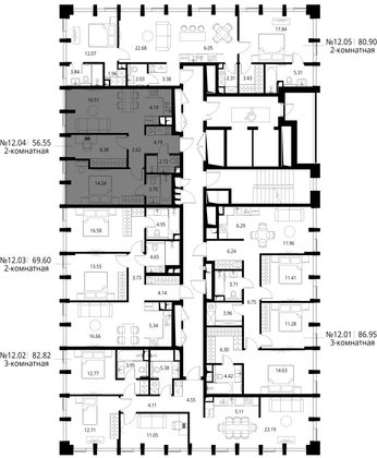 Продажа 2-комнатной квартиры 56,5 м², 12/17 этаж