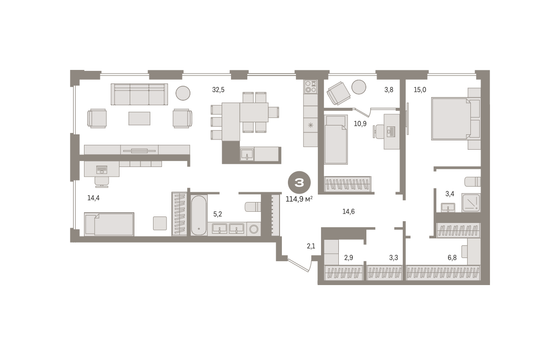 115,5 м², 3-комн. квартира, 8/14 этаж