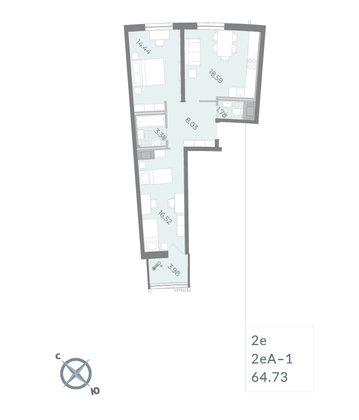 Продажа 2-комнатной квартиры 64,7 м², 10/16 этаж