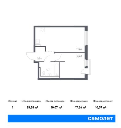 35,4 м², 1-комн. квартира, 11/12 этаж