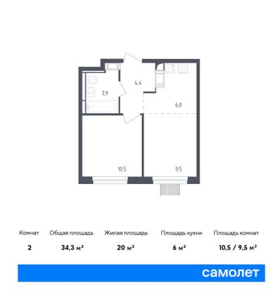 34,3 м², 1-комн. квартира, 10/17 этаж