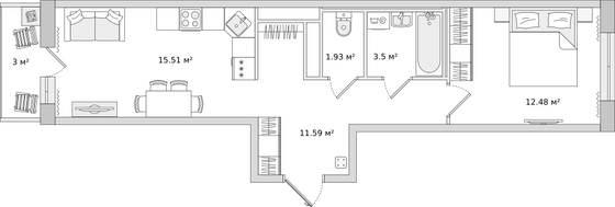 44,1 м², 1-комн. квартира, 11/22 этаж