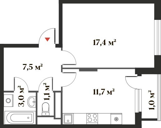 41,7 м², 1-комн. квартира, 2/6 этаж