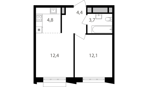 37,4 м², 2-комн. квартира, 8/15 этаж