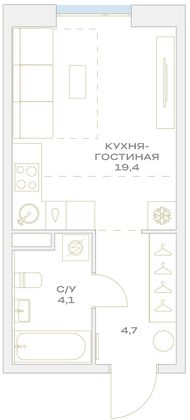 Продажа квартиры-студии 28 м², 5/23 этаж