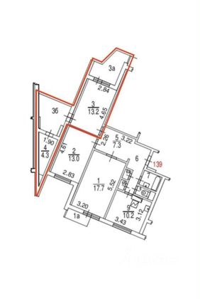 Продажа 1 комнаты, 43,9 м², 2/17 этаж