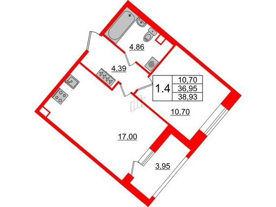 Продажа 1-комнатной квартиры 37 м², 1/18 этаж