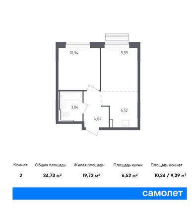 34,7 м², 1-комн. квартира, 2/9 этаж