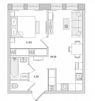 Продажа 1-комнатной квартиры 40,3 м², 4/4 этаж