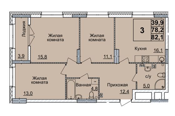 Продажа 3-комнатной квартиры 82 м², 3/24 этаж