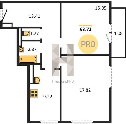 Продажа 2-комнатной квартиры 62,7 м², 27/27 этаж