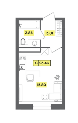 23,5 м², студия, 2 этаж