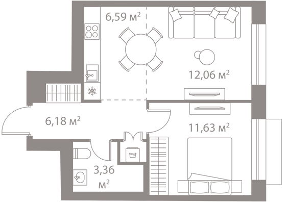 Продажа 1-комнатной квартиры 39,8 м², 3/25 этаж