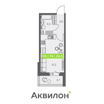 24,5 м², студия, 8/13 этаж