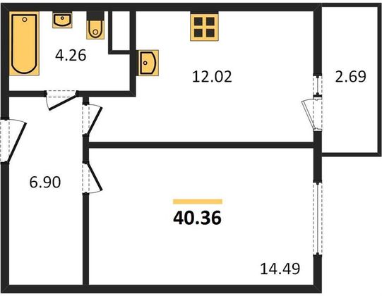 Продажа 1-комнатной квартиры 40,4 м², 2/25 этаж