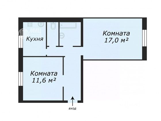 Продажа 2-комнатной квартиры 46,4 м², 2/3 этаж