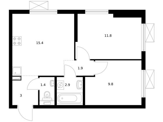 46,2 м², 2-комн. квартира, 19/33 этаж