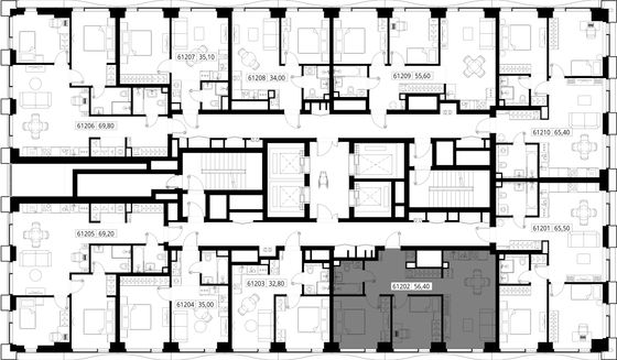 Продажа 2-комнатной квартиры 56,4 м², 12/48 этаж