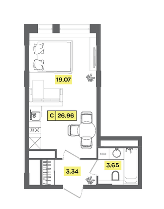 27 м², студия, 4 этаж