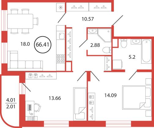 Продажа 2-комнатной квартиры 66,4 м², 2/12 этаж