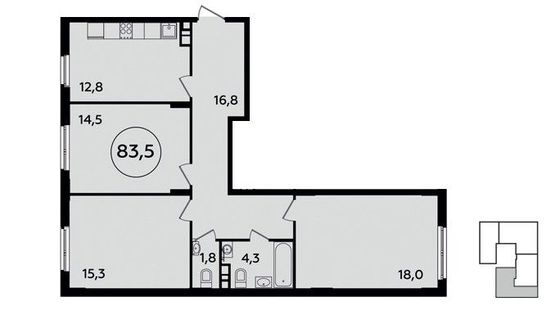 Продажа квартиры-студии 83,5 м², 3/16 этаж