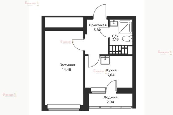 Продажа 1-комнатной квартиры 32,1 м², 10/25 этаж