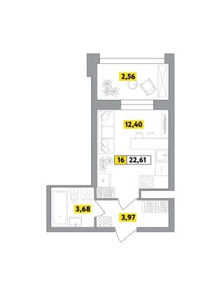 Продажа квартиры-студии 22,6 м², 6 этаж