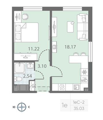 Продажа 1-комнатной квартиры 35 м², 7/23 этаж