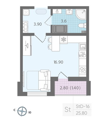 Продажа квартиры-студии 25,8 м², 23/24 этаж