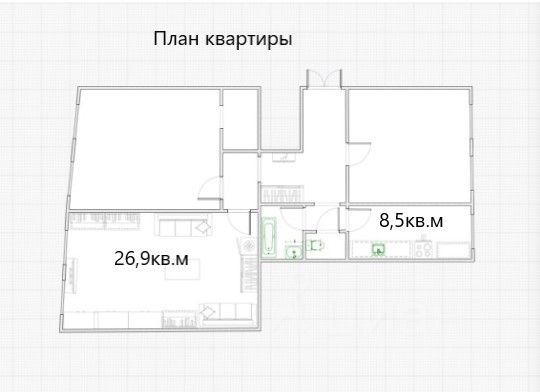 Продажа 1 комнаты, 26,9 м², 2/4 этаж