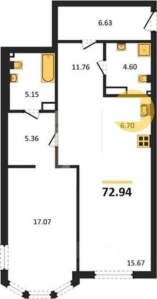 Продажа 1-комнатной квартиры 73 м², 4/6 этаж