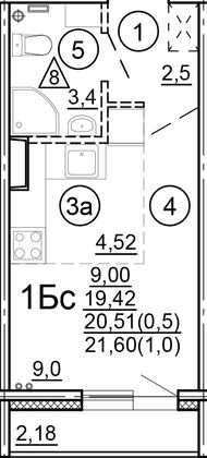 Продажа 1-комнатной квартиры 21,6 м², 3/18 этаж