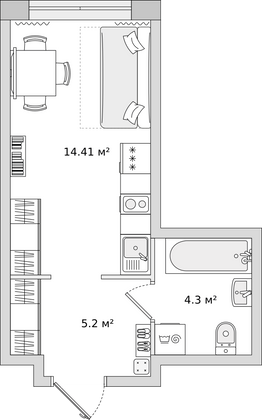 24,1 м², студия, 19/21 этаж