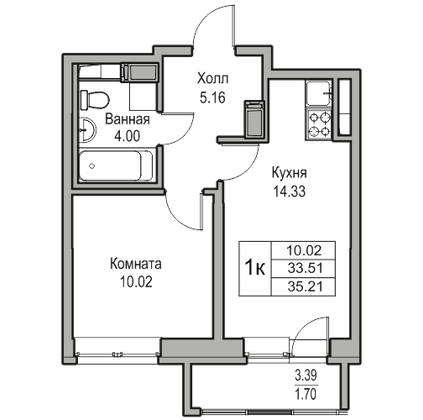 Продажа 1-комнатной квартиры 33,5 м², 4/23 этаж